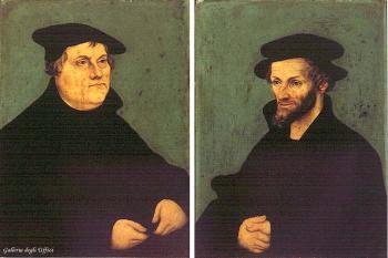 Lucas Il Vecchio Cranach : Portraits of Martin Luther and Philipp Melanchthon